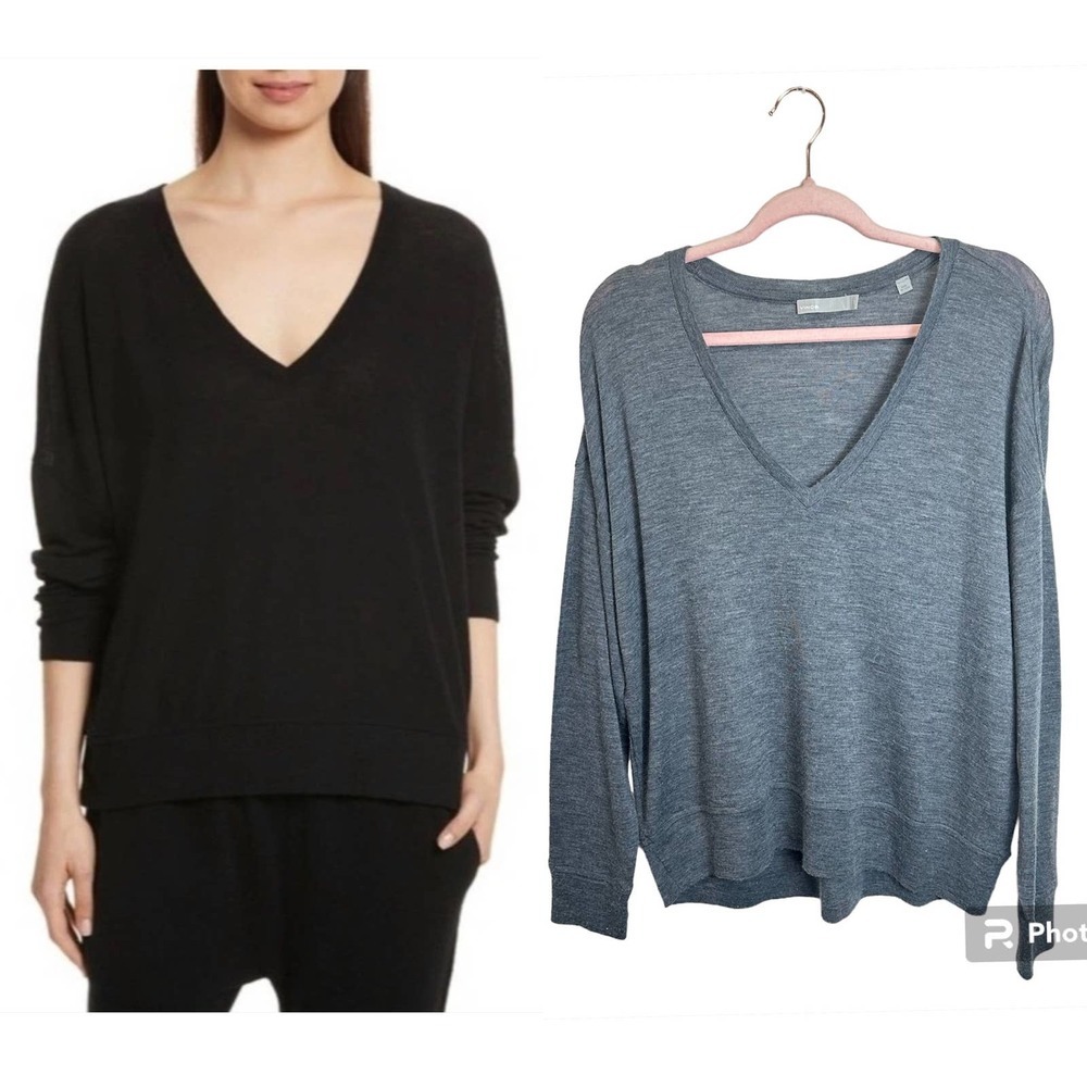 VINCE‎ 100% Wool Sweater Women's S Gray V-neck Long Sleeve Knit Slouchy Neutra